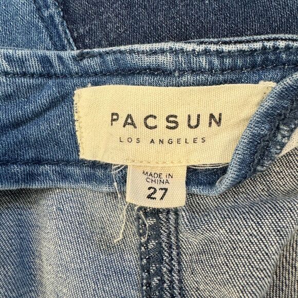 PACSUN woman's size 27 contrast color block denim stretch mini skirt - Picture 6 of 7